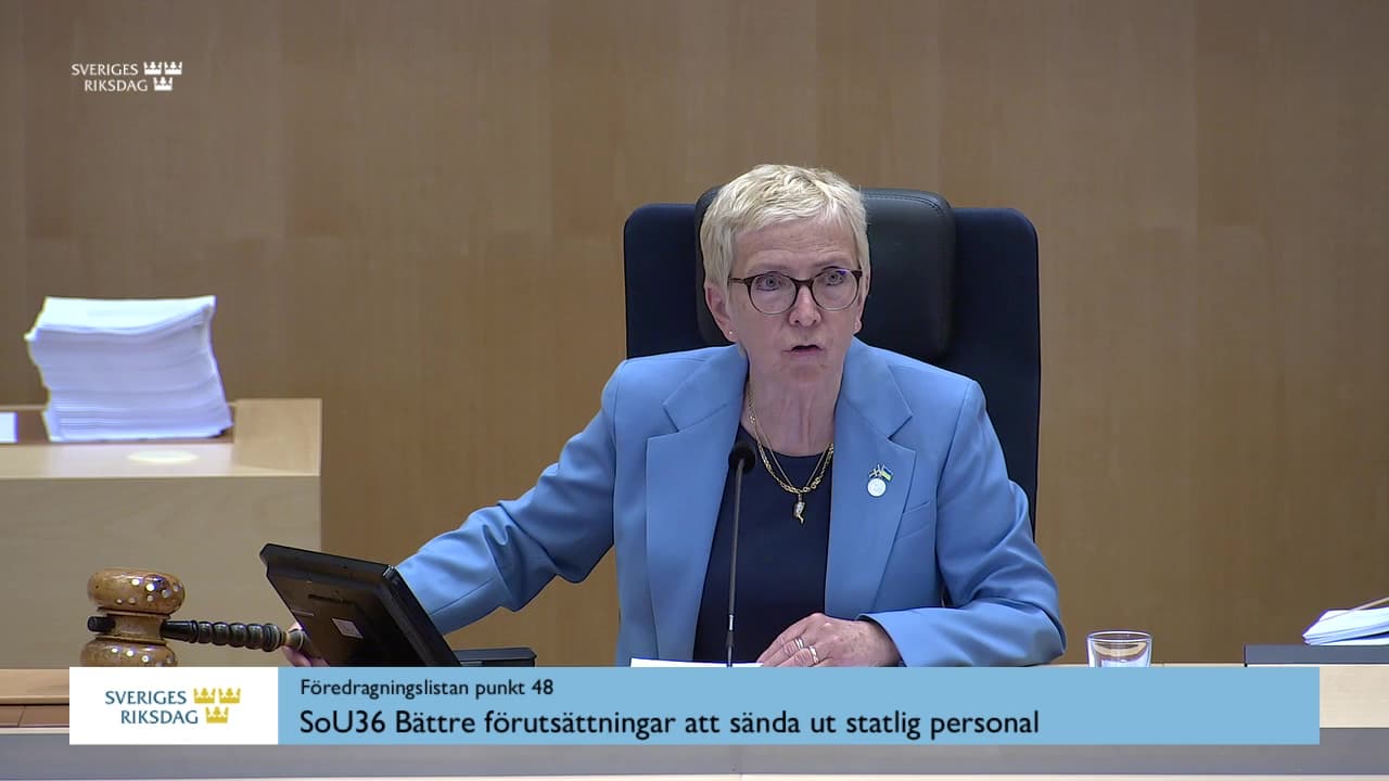 Stillbild från Debatt om förslag, Bättre förutsättningar att sända ut statlig personal