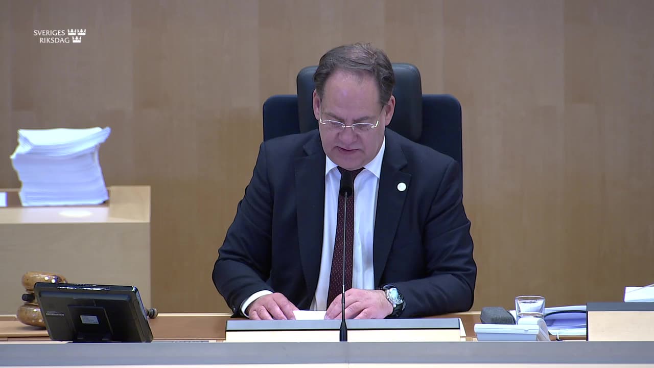 Stillbild från Beslut, Beslut: Redogörelse för verksamheten inom den gemensamma parlamentariska kontrollgruppen för Europol och riksdagsdelegationens arbete under 2025