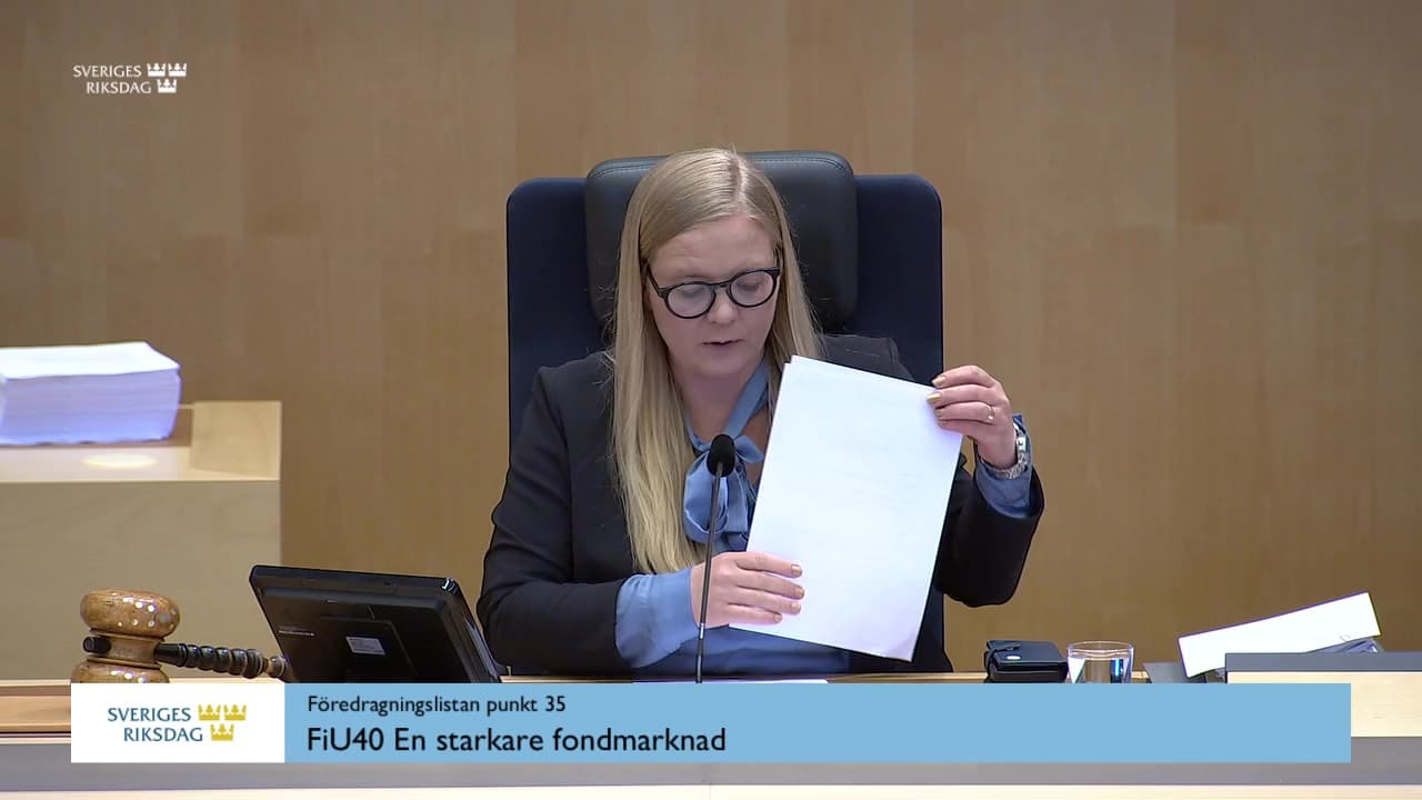 Stillbild från Debatt om förslag, En starkare fondmarknad