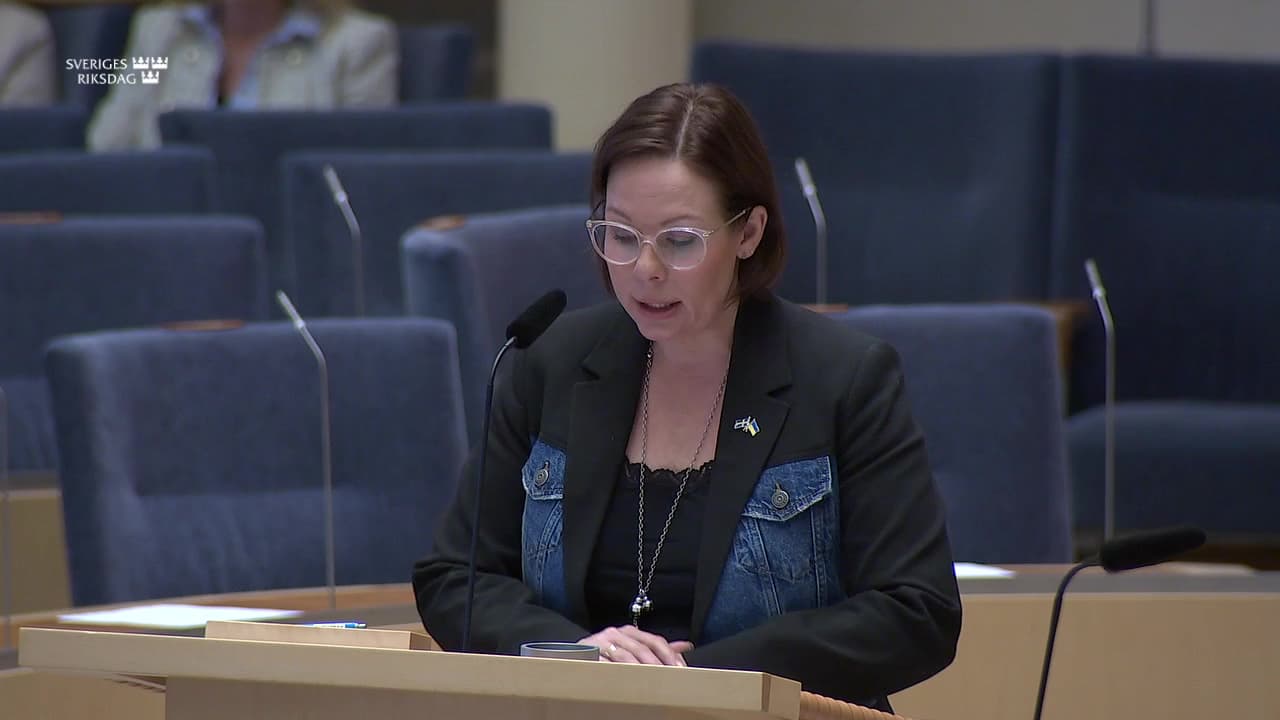 Stillbild från Interpellationsdebatt, Israels angrepp på flottiljen Global Sumud 