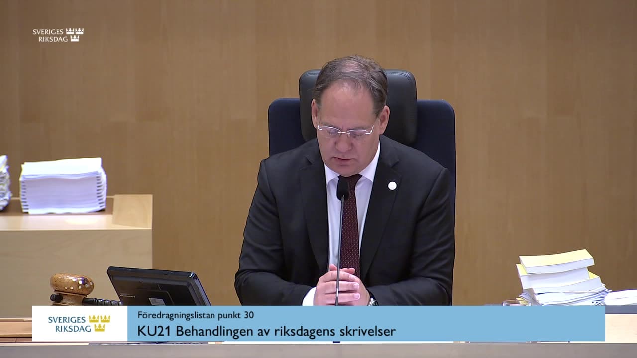 Stillbild från Debatt om förslag, Behandlingen av riksdagens skrivelser