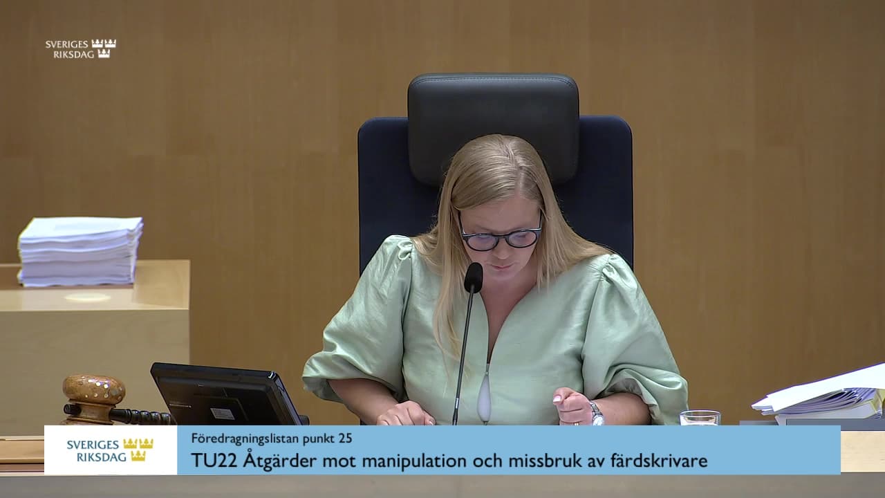 Stillbild från Debatt om förslag, Åtgärder mot manipulation och missbruk av färdskrivare