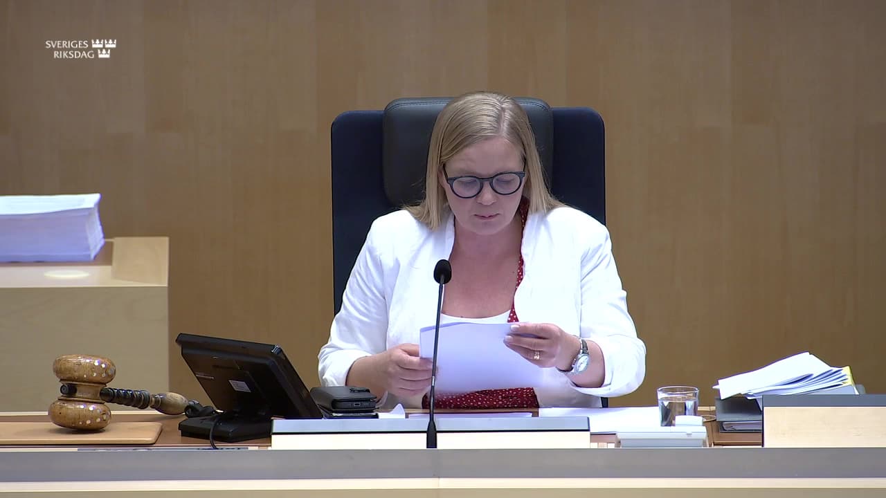 Stillbild från Debatt om förslag, Uppföljning och utvärdering av Riksbankens penningpolitik 2025