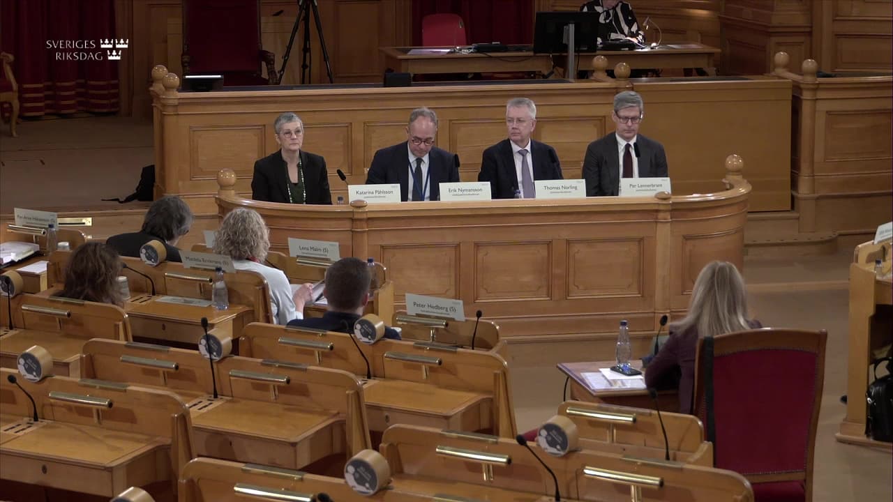 Stillbild från Öppet sammanträde, Konstitutionsutskottets öppna sammanträde om JO:s verksamhet