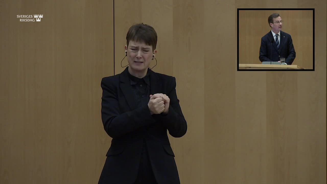 Stillbild från Partiledardebatt, EU-politisk partiledardebatt – teckenspråkstolkad