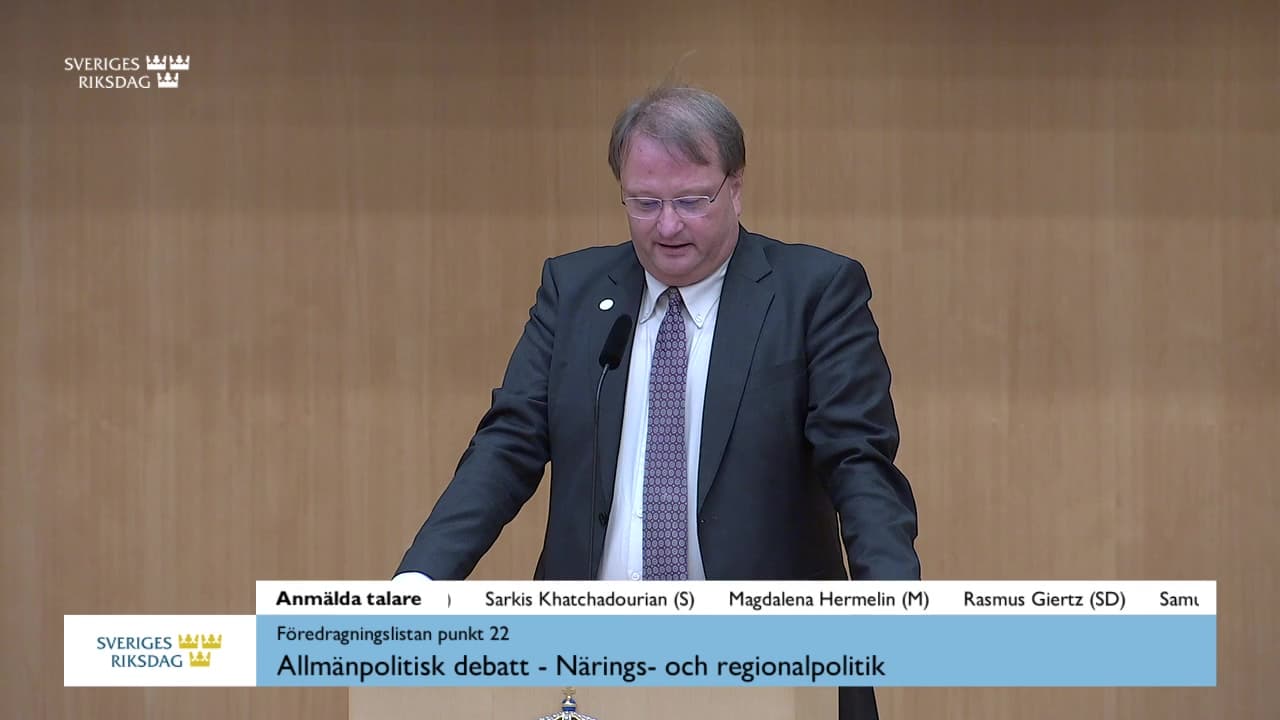 Stillbild från Allmänpolitisk debatt, Allmänpolitisk debatt - Närings- och regionalpolitik