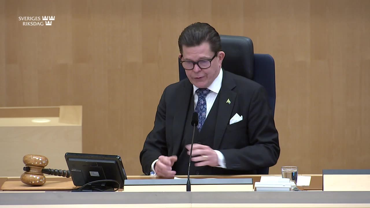Stillbild från Övrigt kammaren, Prövning av talmannens förslag till statsminister