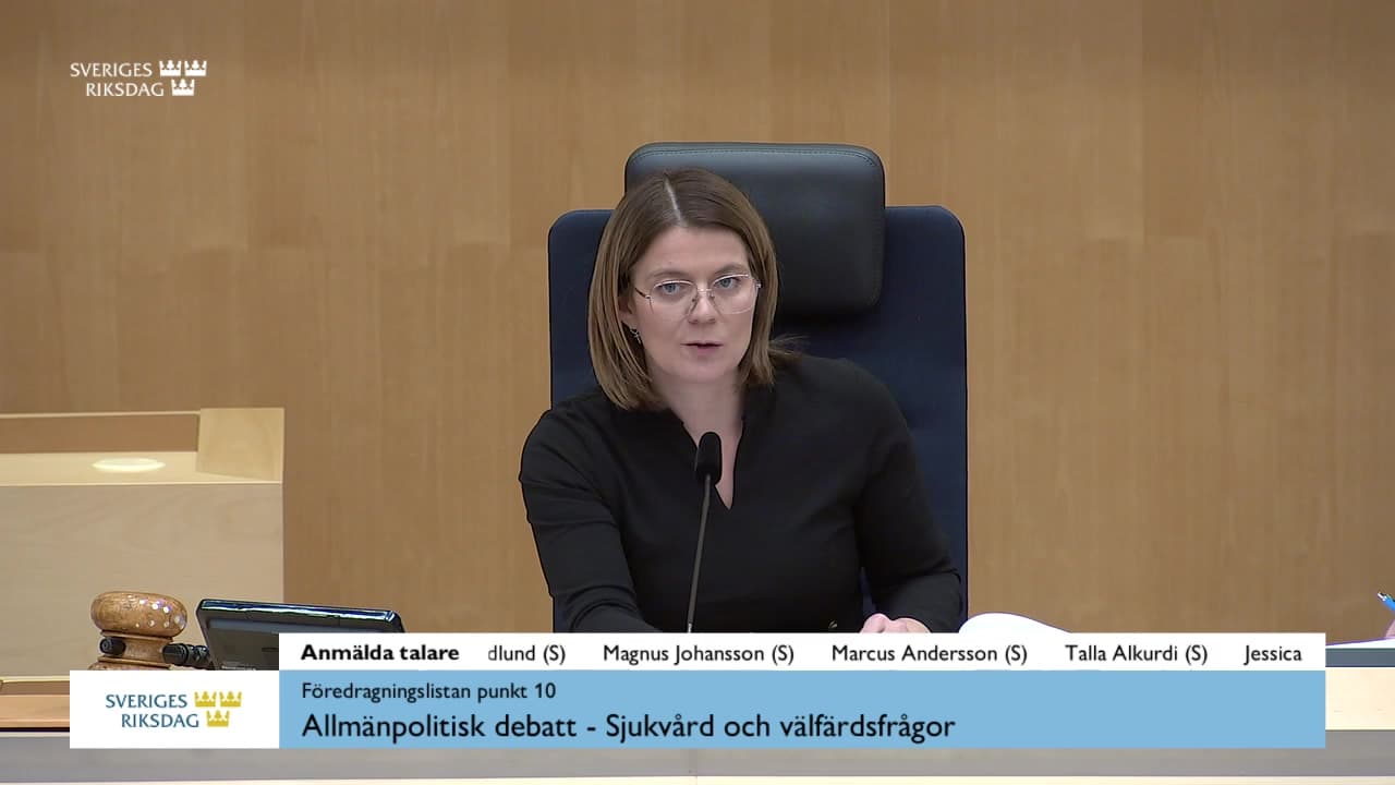 Stillbild från Allmänpolitisk debatt, Allmänpolitisk debatt - Sjukvård och välfärdsfrågor