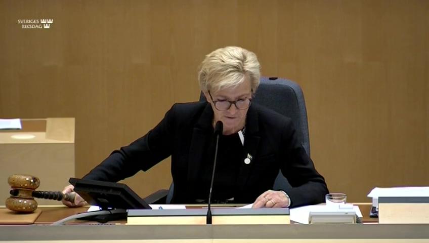 Stillbild från Debatt om förslag, Justerande bestämmelser om avdrag för koncernbidragsspärrade underskott och avdrag för negativt räntenetto