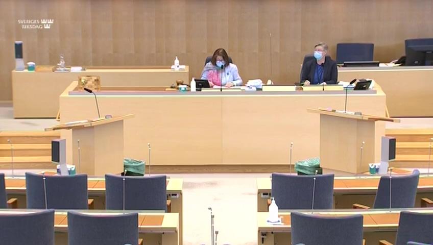 Stillbild från Debatt om förslag, Redogörelse för verksamheten inom den gemensamma parlamentariska kontrollgruppen för Europol och den svenska delegationens arbete under 2020
