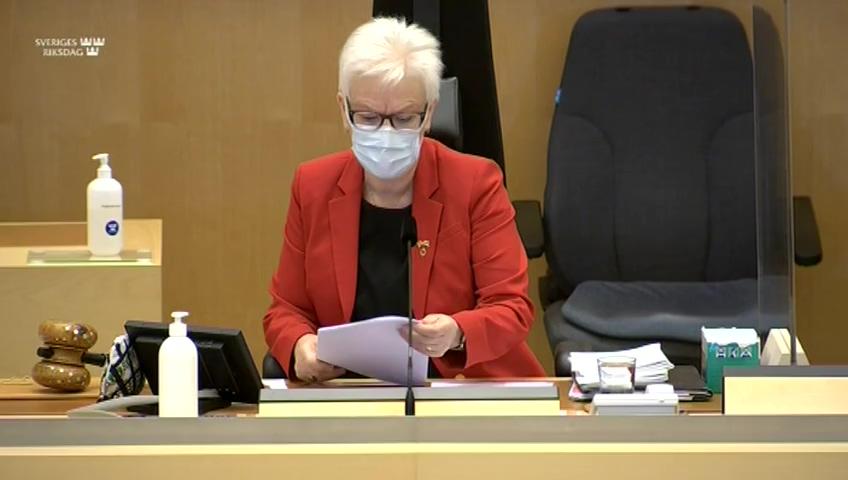 Stillbild från Debatt om förslag, Anpassning av lagen om omställningsstöd