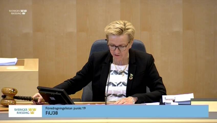 Stillbild från Debatt om förslag, Ersättningsbeloppet i insättningsgarantin och vissa andra frågor