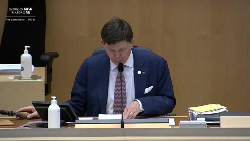 Stillbild från Debatt om förslag, Redovisning av användningen av hemliga tvångsmedel under 2020