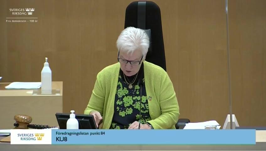 Stillbild från Debatt om förslag, Sekretess hos den kommission som fått i uppdrag att granska arbetet med att uppnå frigivning av två svenska medborgare utomlands