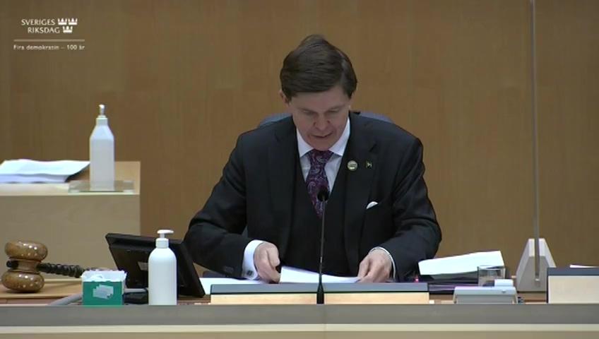 Stillbild från Debatt om förslag, Regellättnader på värdepappersmarknaden och några frågor om referensvärden