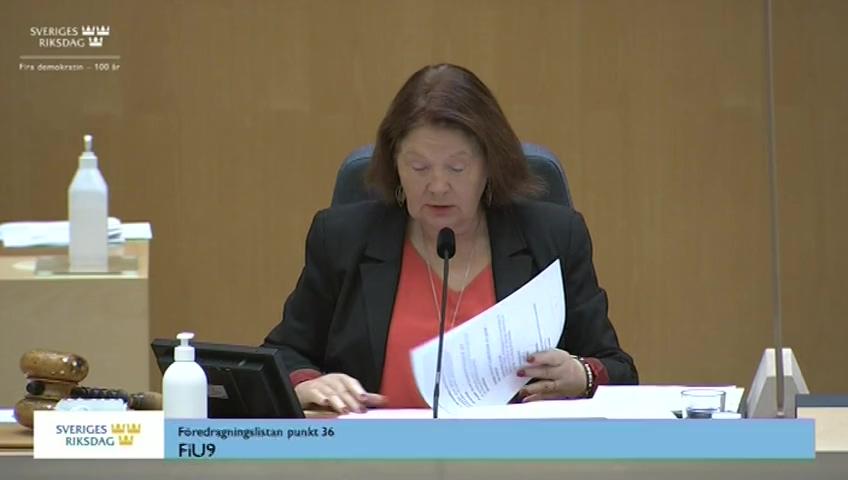 Stillbild från Debatt om förslag, Riksrevisorns årliga rapport 2021