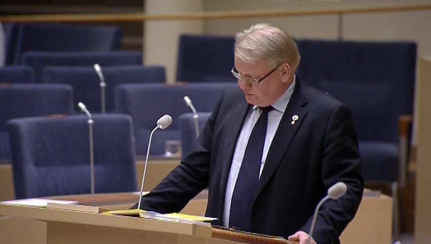 Stillbild från Interpellationsdebatt, Exportvillkor för anskaffning av nästa generations ubåt