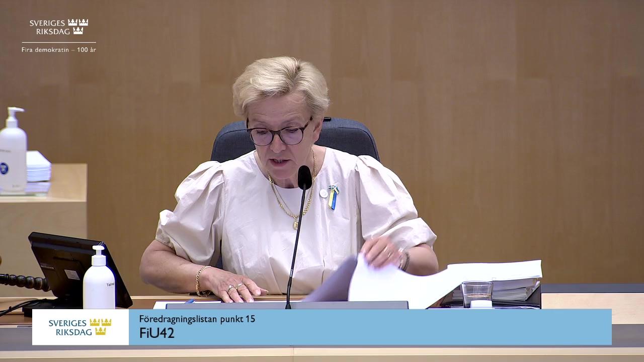 Stillbild från Debatt om förslag, Utvärdering av statens upplåning och skuldförvaltning 2017–2021