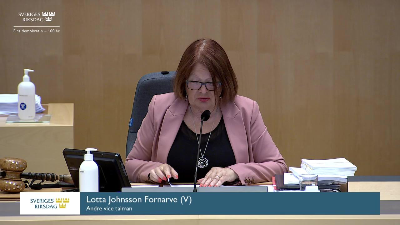 Stillbild från Debatt om förslag, Årsredovisning för staten 2021