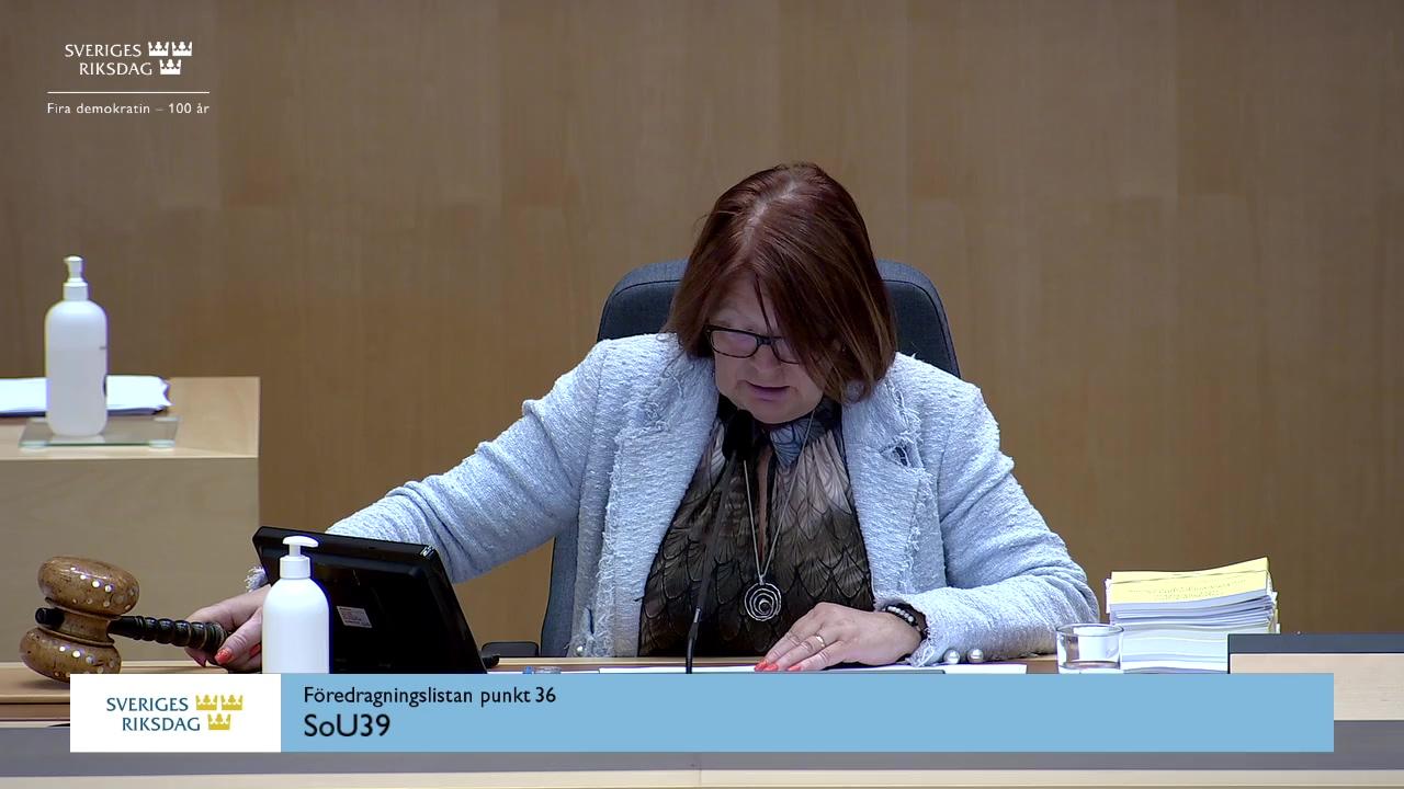 Stillbild från Debatt om förslag, Uppskov med behandling av vissa ärenden