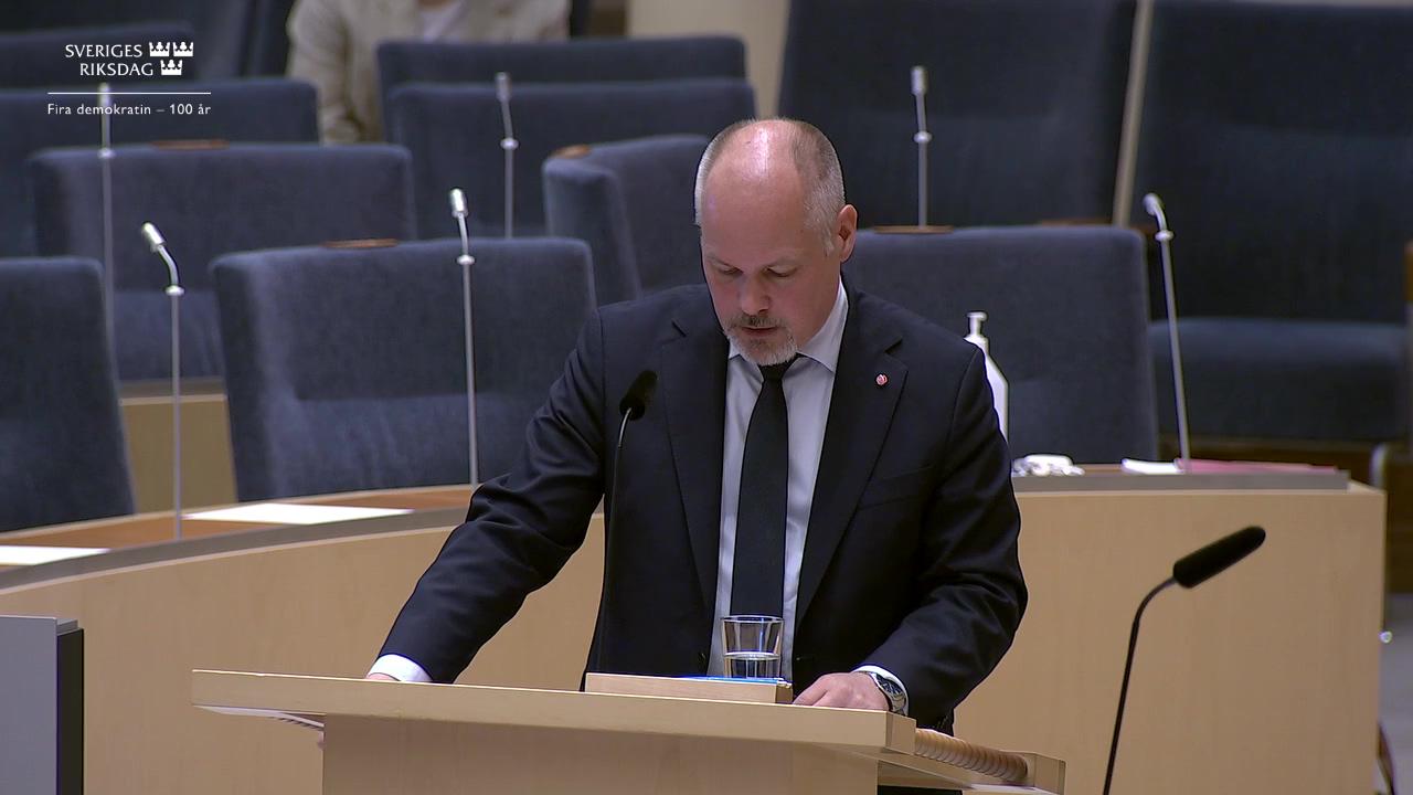 Stillbild från Interpellationsdebatt, Kommunernas ansvar för att bekämpa gängskjutningar