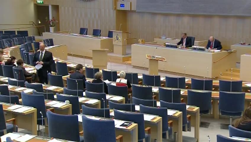 Stillbild från Debatt om förslag, Rättelse i lagen om årsredovisning i kreditinstitut och värdepappersbolag