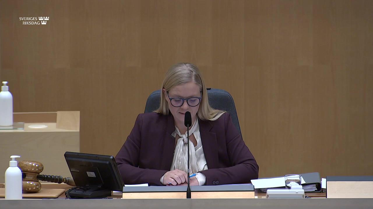 Stillbild från Debatt om förslag, En särskild straffbestämmelse för otillåten fartygsåtervinning