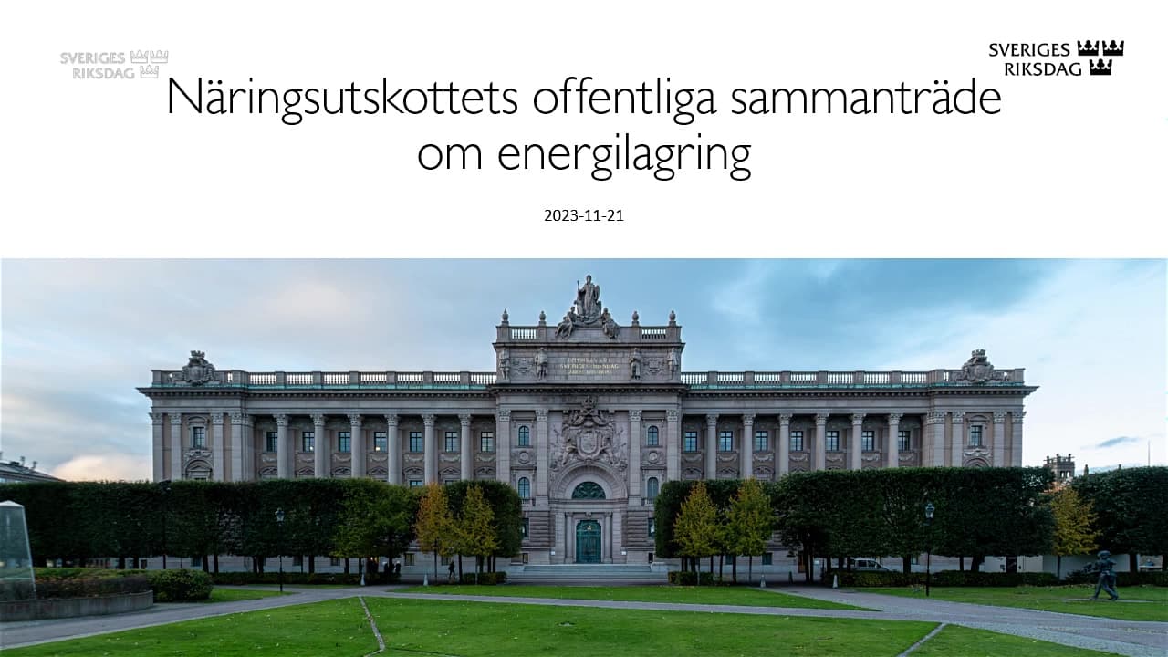 Stillbild från Öppet sammanträde, Näringsutskottets öppna sammanträde om energilagring