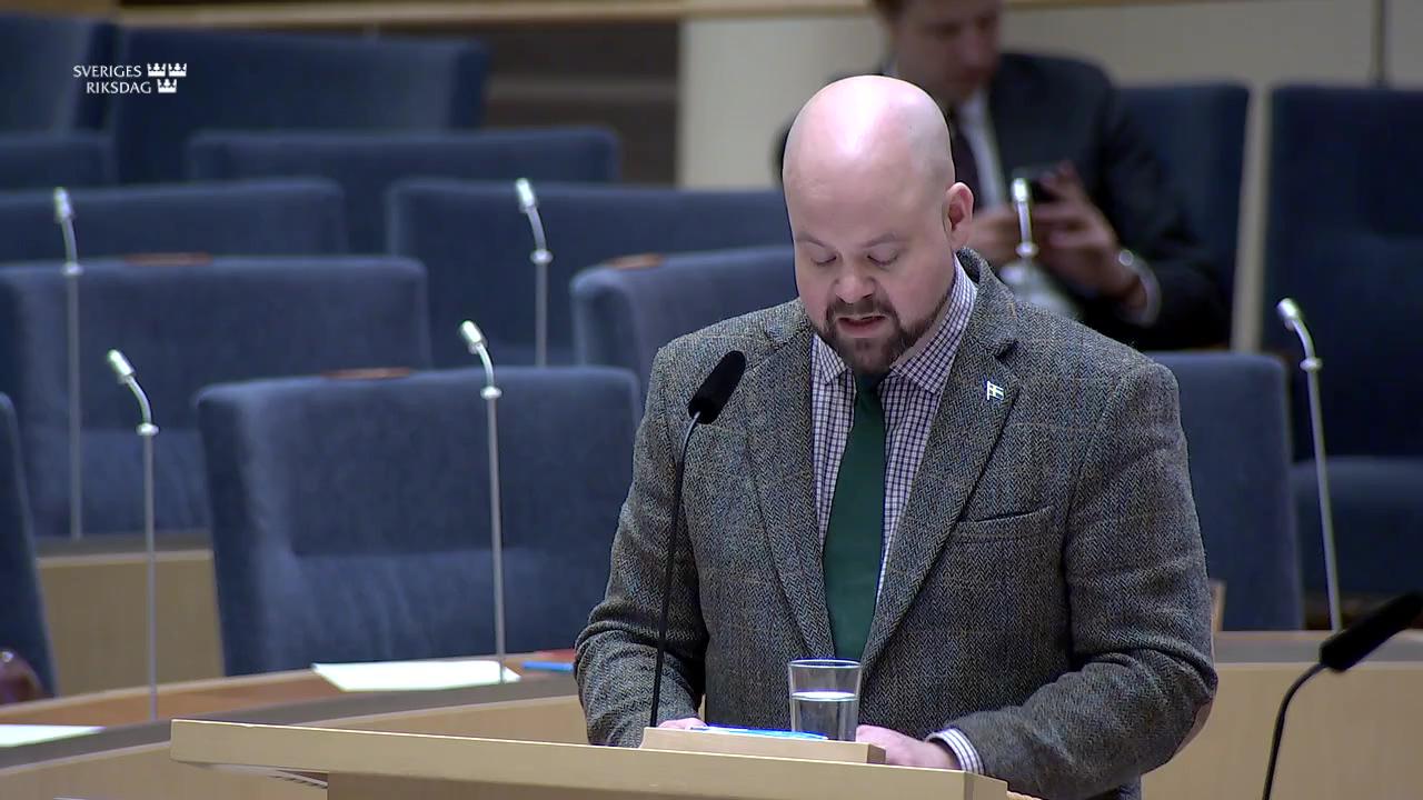 Stillbild från Interpellationsdebatt, Konsekvenser för drabbade av svinpestrestriktionerna