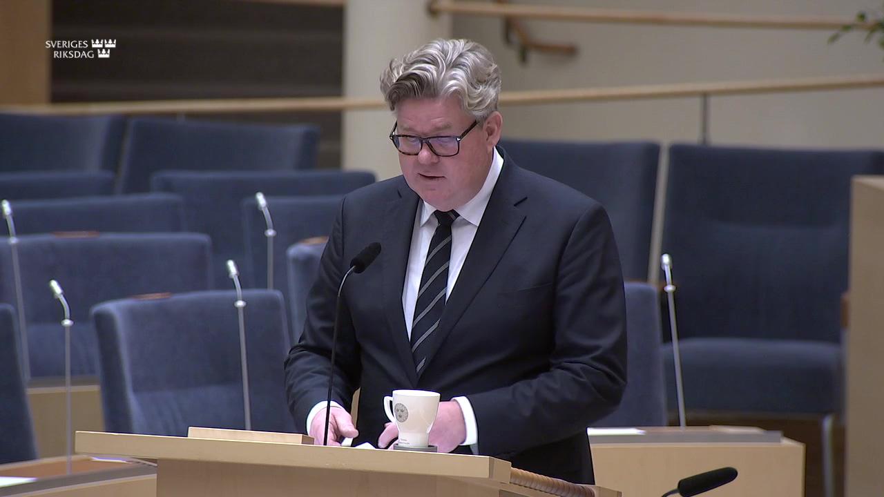 Stillbild från Interpellationsdebatt, Regeringskansliets hantering av uppgifter till rättsväsendet