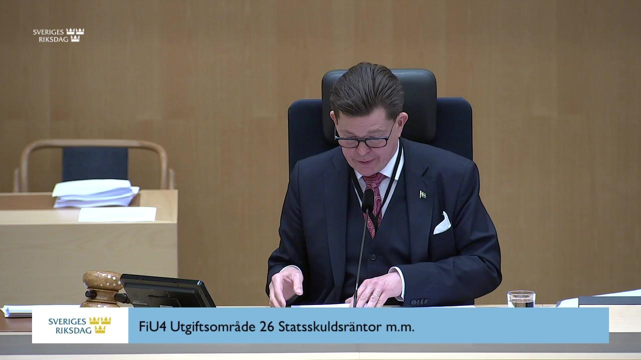 Stillbild från Beslut, Beslut: Utgiftsområde 26 Statsskuldsräntor m.m.