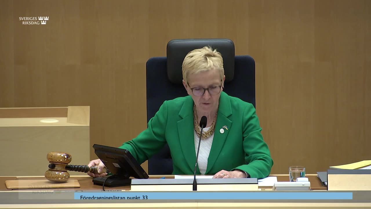 Stillbild från Debatt om förslag, Utlämnande av uppgifter ur registret över verkliga huvudmän