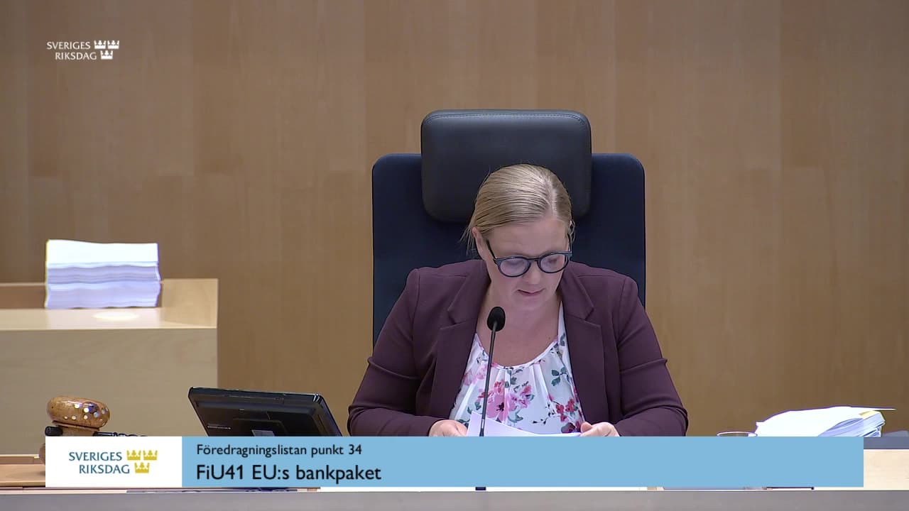 Stillbild från Debatt om förslag, EU:s bankpaket
